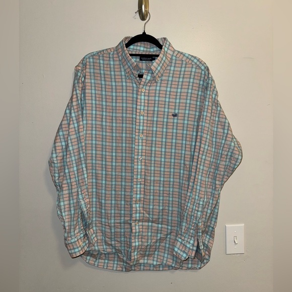 Mens Southern Marsh orange & blue button down - Picture 1 of 3